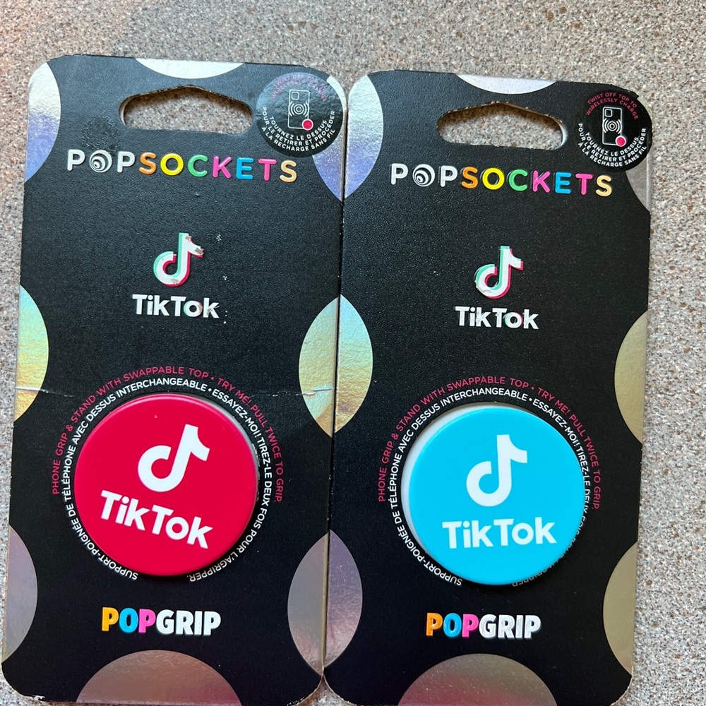 Lot Of 2, Pop Sockets, TIK-TOK EDITION with Swappable Top, Brand New
